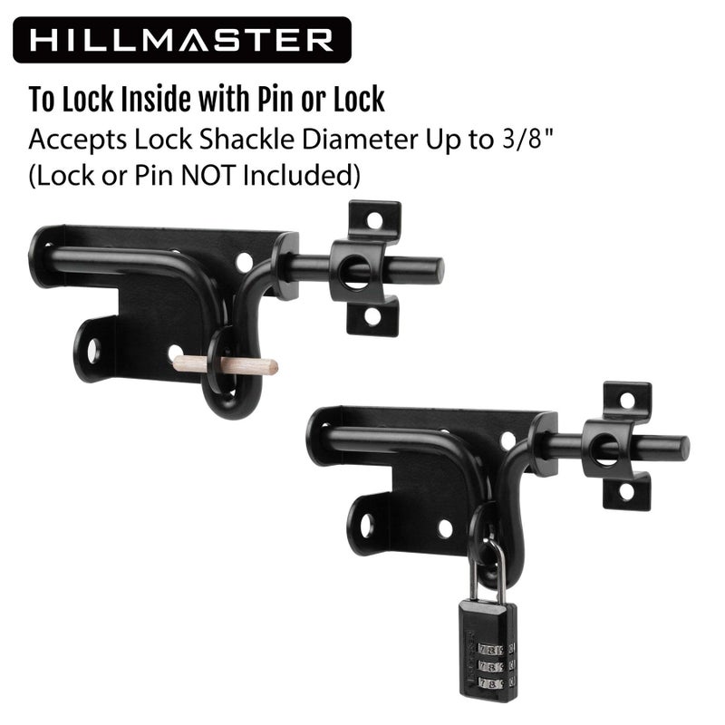 Hillmaster Slide Bolt Gate Latch for Wooden Fence Door Lock With Padlock Hole, Heavy Duty Sliding Lock, Black Barrel Bolt Latches Hardware for Wood Vinyl Fence Barn Shed - Image 5
